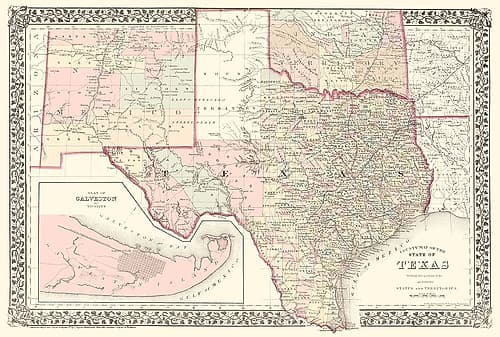 Texas Counties - Gamble 1876 Vintage Print