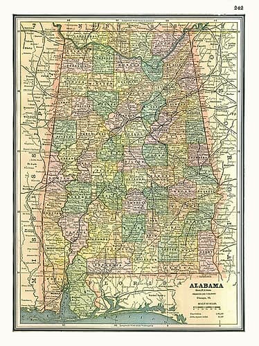 Alabama - Johnson 1888 Vintage Print