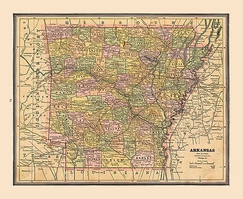 Arkansas, United States - Cram 1888 Vintage Print