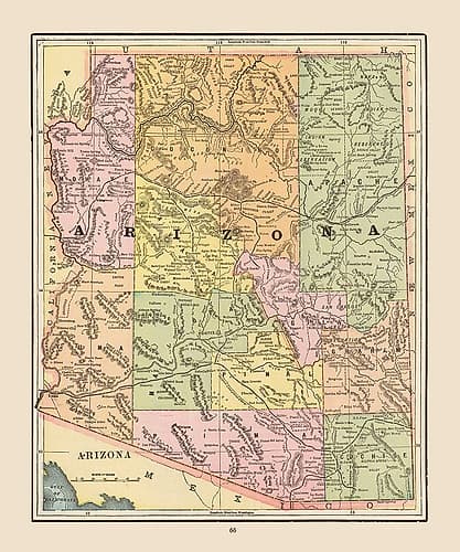 Arizona - Cram 1892 Vintage Print
