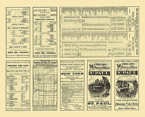 Chicago, Milwaukee,  St Paul Railway Timetable Vintage Print