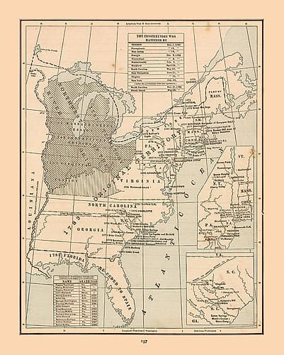 United States, Constitution - Cram 1888 Vintage Print