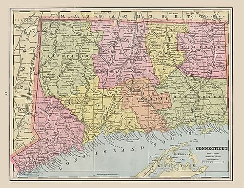 Connecticut - Cram 1892 Vintage Print