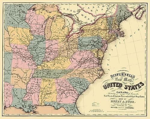 US East Railroad, Telegraph, Stage Coach 1850 Vintage Print
