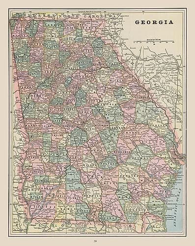 Georgia - Cram 1892 Vintage Print