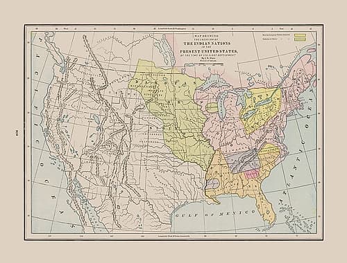 Indian Nations - First Settlement - Cram 1892 Vintage Print