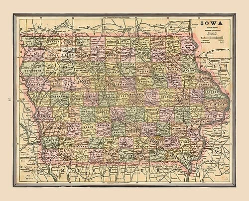 Iowa - Cram 1888 Vintage Print
