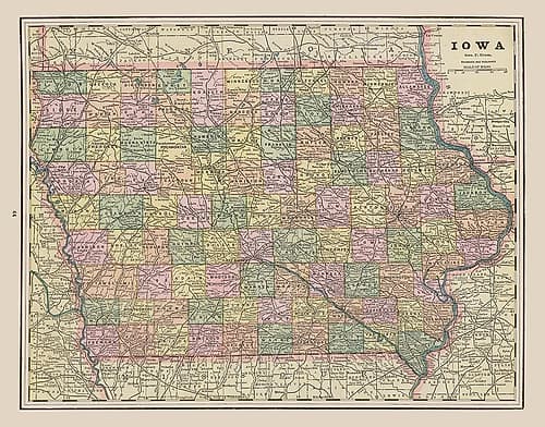 Iowa - Cram 1892 Vintage Print