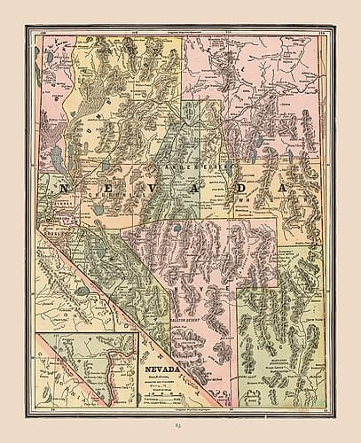 Nevada, United States - Cram 1888 Vintage Print