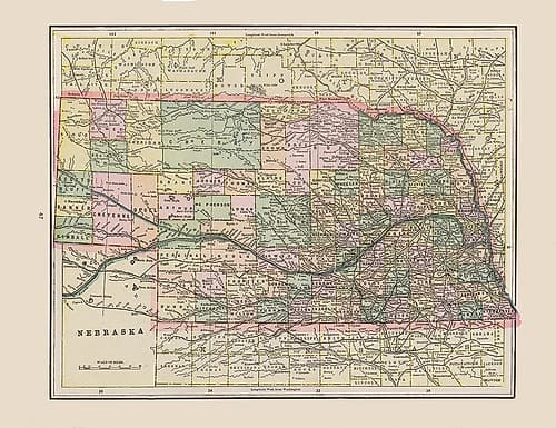 Nebraska - Cram 1892 Vintage Print