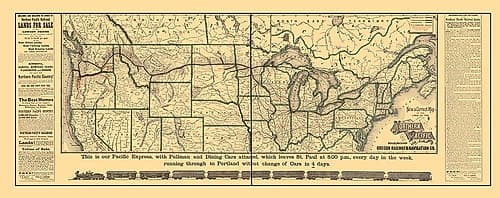 Northern Pacific Railroad - Rand McNally 1883 Vintage Print