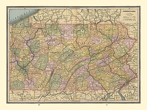 Pennsylvania - Cram 1888 Vintage Print