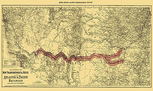 Atlantic and Pacific Railroad and Connections 1883 Vintage Print
