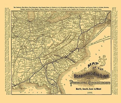 Seaboard Air Line Railroad - Rand McNally 1896 Vintage Print