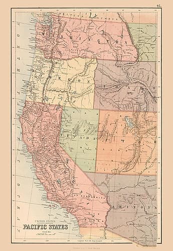Pacific States of US - Black 1867 Vintage Print