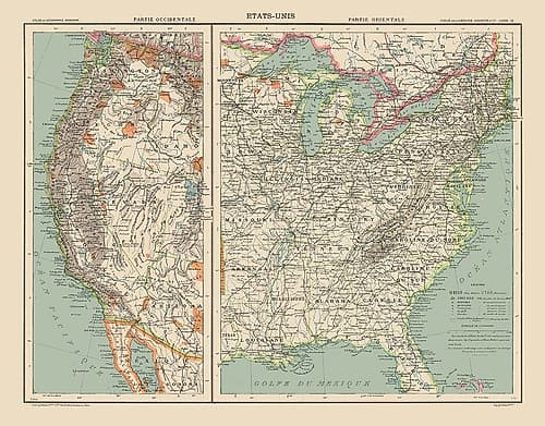 West and East United States - Schrader 1908 Vintage Print