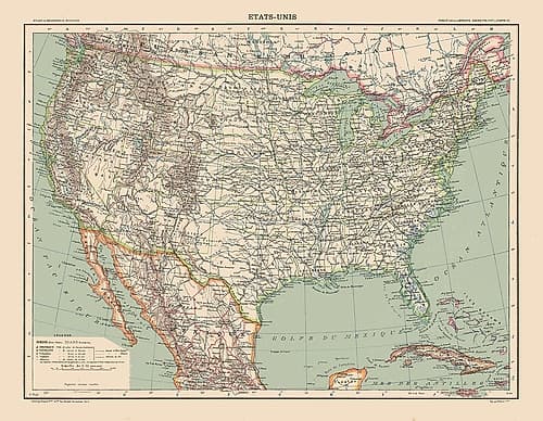 United States - Schrader 1908 Vintage Print