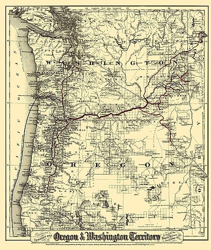 Oregon and Washington Territory - Colton 1880 Vintage Print