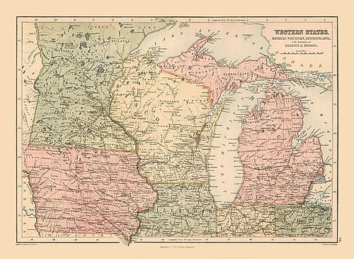 Western States of US - Black 1867 Vintage Print