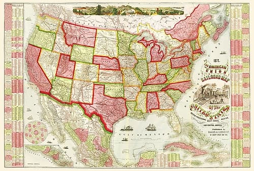 American Union Railroads - Haasis 1866 Vintage Print
