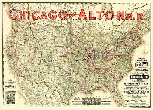 Chicago and Alton Railroad - Rand McNally 1883 Vintage Print