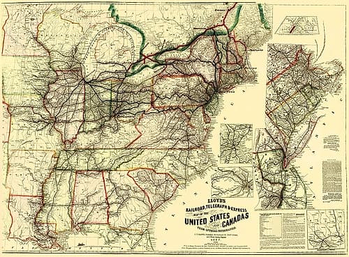 Railroads, Telegraph, Express in US, Canada 1867 Vintage Print