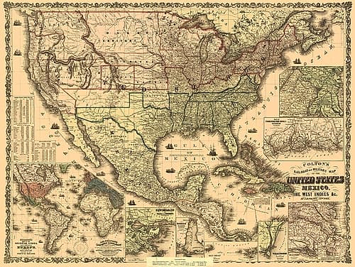 Railroads and Military, US, Mexico, West Indies Vintage Print