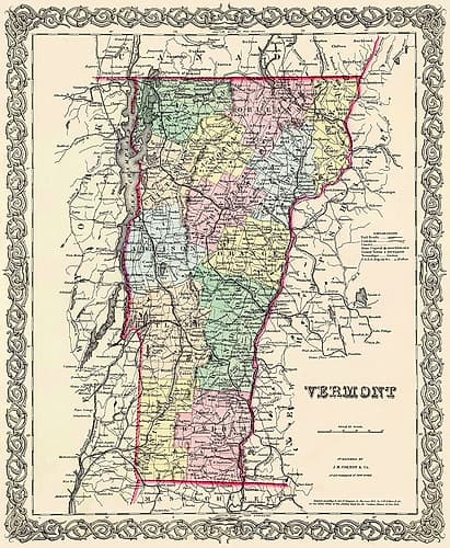 Vermont - Colton 1855 Vintage Print