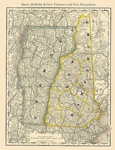 Vermont, New Hampshire - Rand McNally 1879 Vintage Print