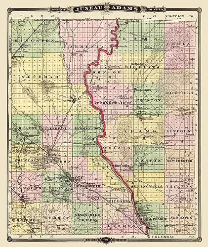 Juneau  Adams Wisconsin Landowner - Snyder 1878 Vintage Print
