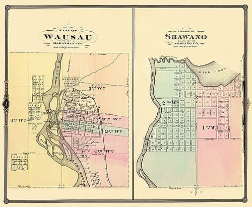 Wausau, Shawano Wisconsin - Snyder 1878 Vintage Print