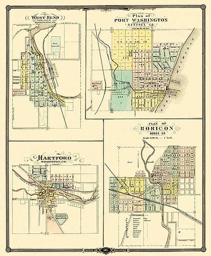 West Bend, Hartford Wisconsin - Snyder 1878 Vintage Print