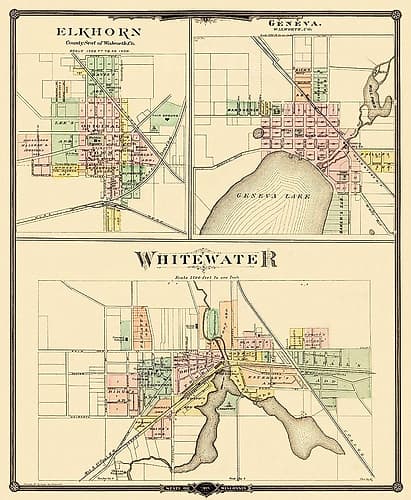 Whitewater, Elkhorn, Geneva Wisconsin - Snyder Vintage Print