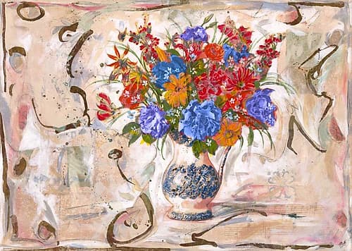 Blue Red Flowers Art Print