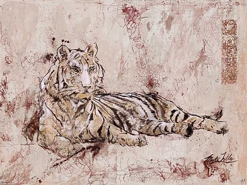 Beige, Tiger Art Print