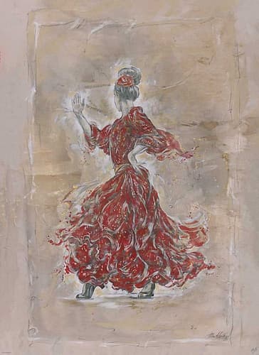 Red Flamenco, Beige Art Print