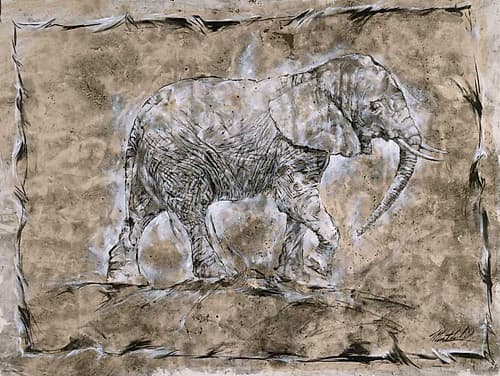 Baby Elephant, Beige Art Print