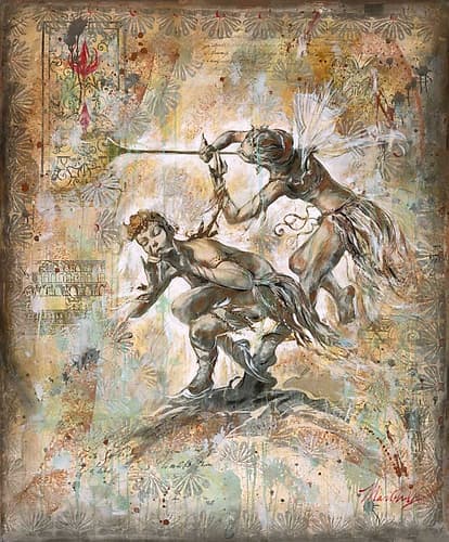 Flute Players-Beige Art Print
