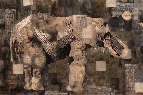 Elephant Collage Sepia Art Print