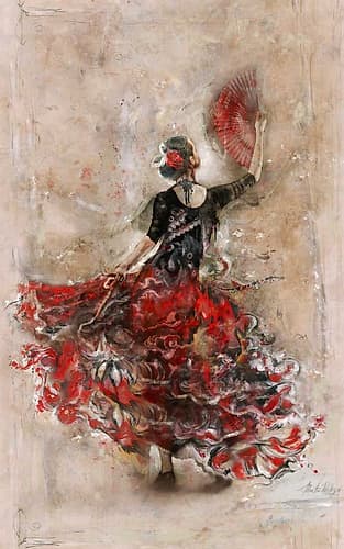 Flamenco with fan Art Print