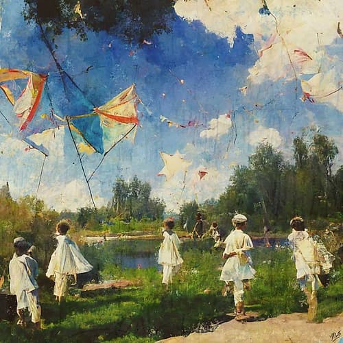 Children Playing With Kites II Art Print