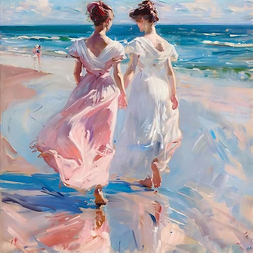 Sisters in Pink Beach Print