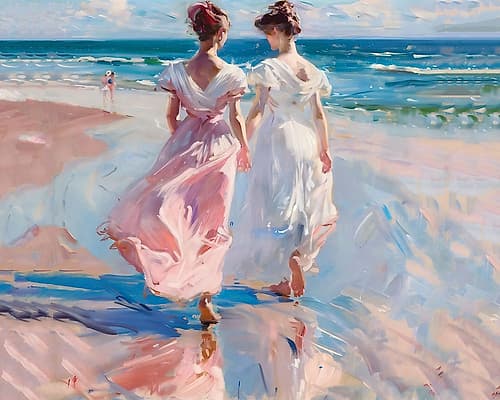 Sisters in Pink Beach Print