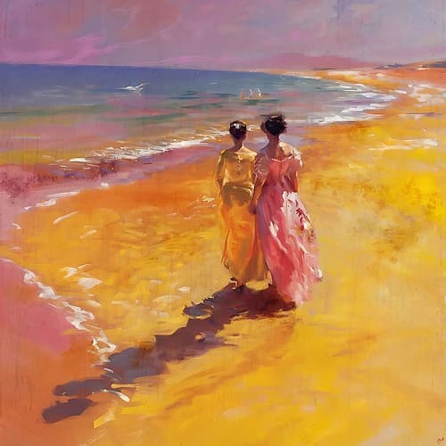 Sisters in Pink Beach Print