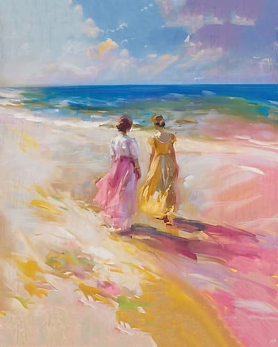 Sisters in Pink Beach Print