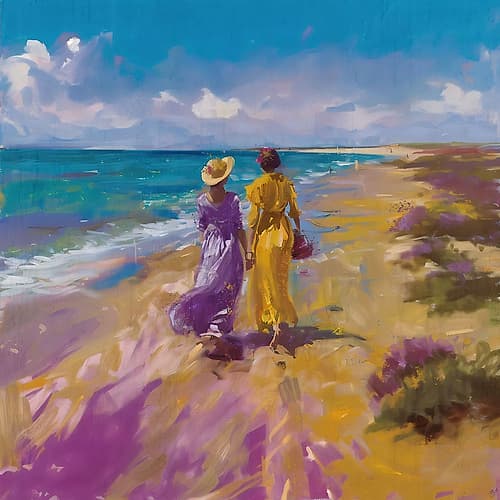 Sisters in Purple Beach Print