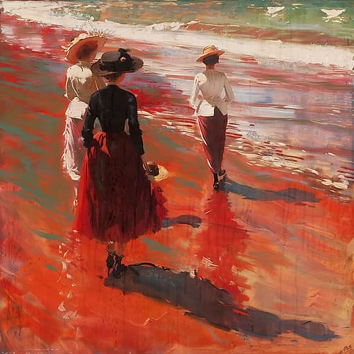 Sisters in Red Beach Print