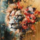 Lion And Flowers II Art Print