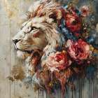 Lion And Flowers III Art Print