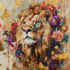 Lion And Flowers IIII Art Print